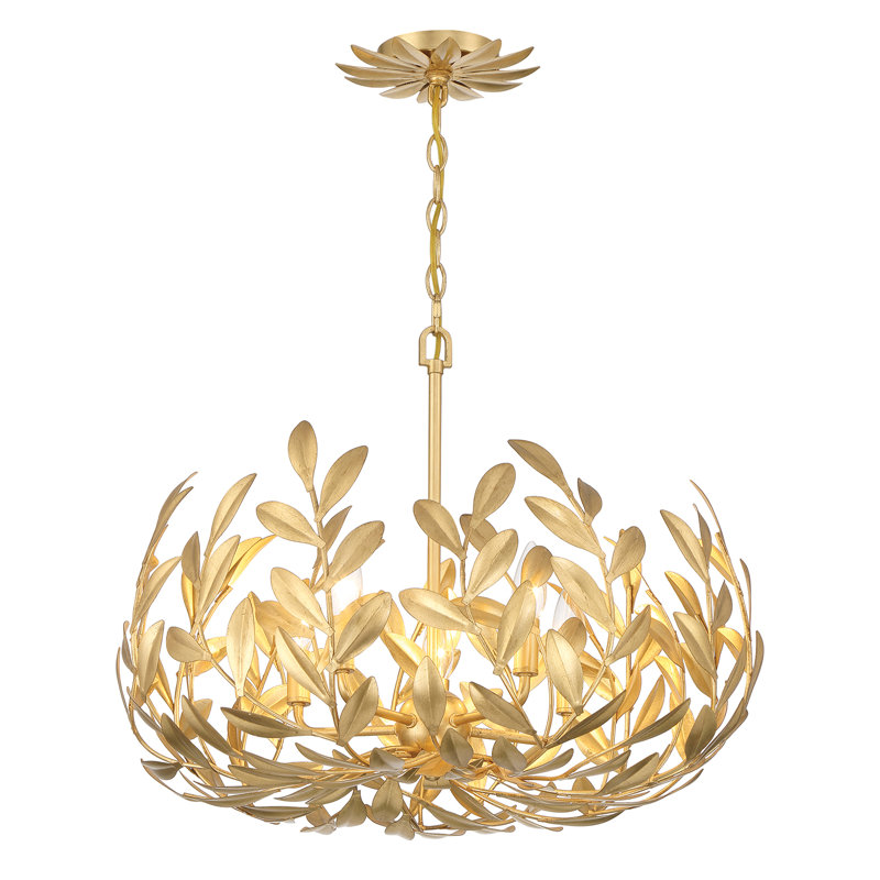 Aumiller 5 Light Matte White Chandelier, Antique Gold