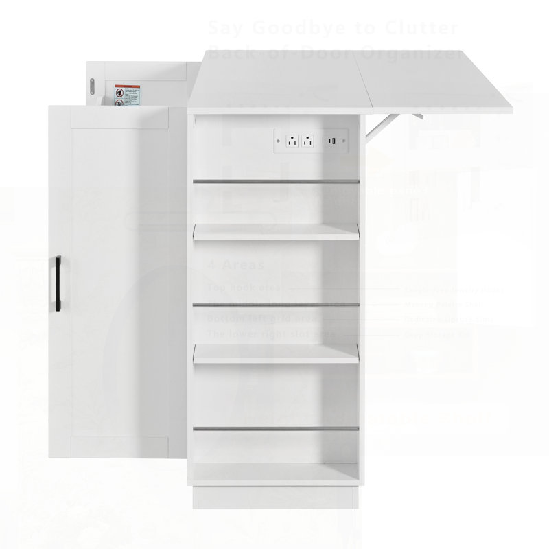 Versatile Kitchen Island With Drop Leaf, Power Outlet, Wine Bar, And Storage For Modern Kitchens, White
