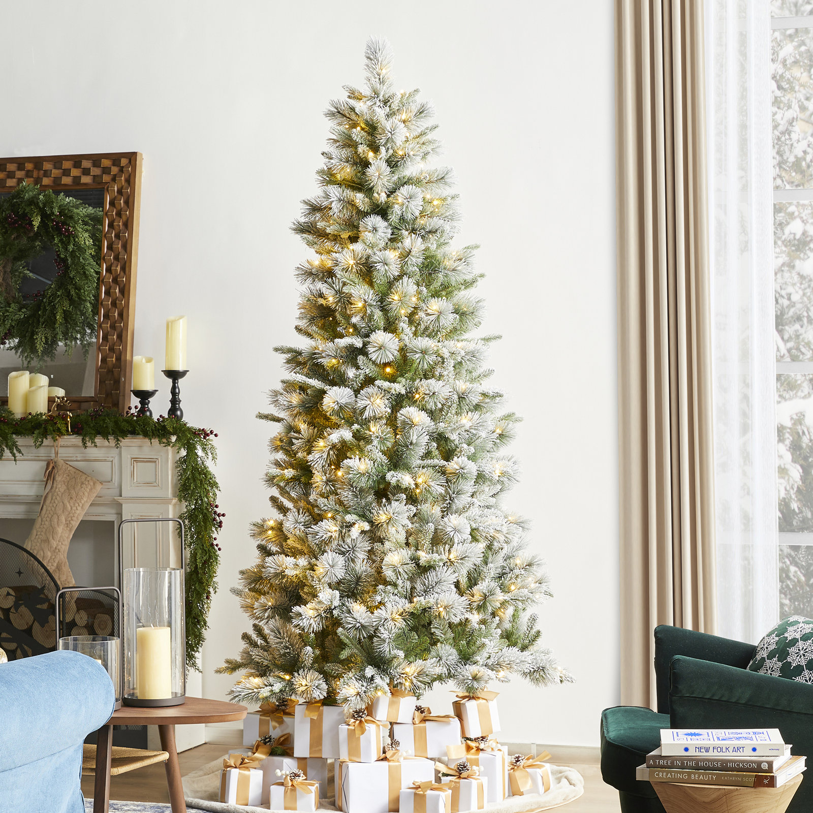 Leilonie Slim Pre-Lit Pine Christmas Tree, 7.5'
