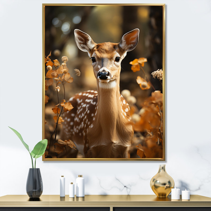 Berkhamstead Deer Serene Grace II - reproduction d'art sur toile, H 44 po x l 34 po x P 1,5 po, Cadre flottant doré