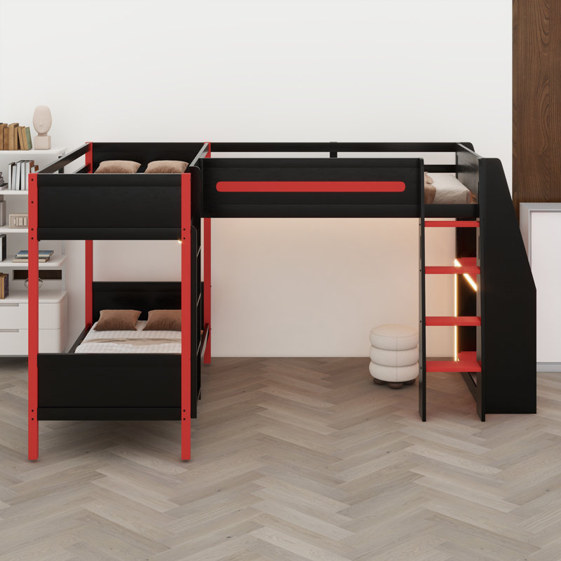 Lit superposé en L avec lit mezzanine pour jouer