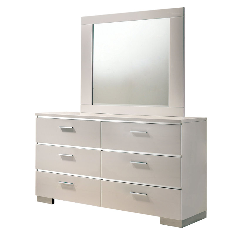 Commode double 6 tiroirs avec miroir Donnellson, Blanc