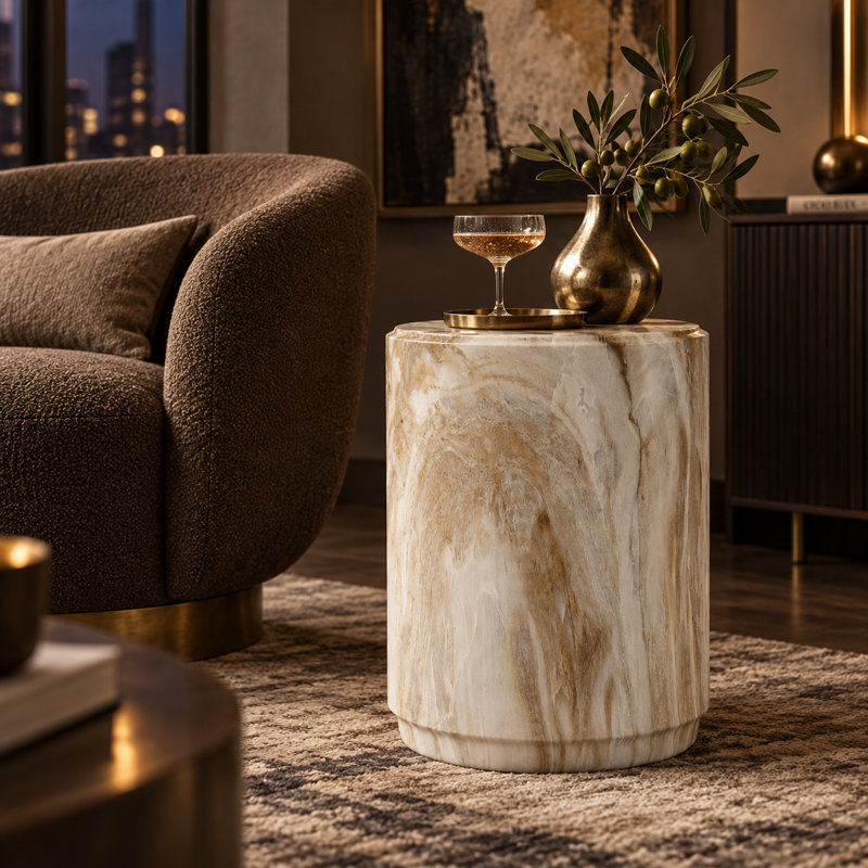 Table de bout cylindrique 18,5 pouces avec base cylindrique sculpturale
