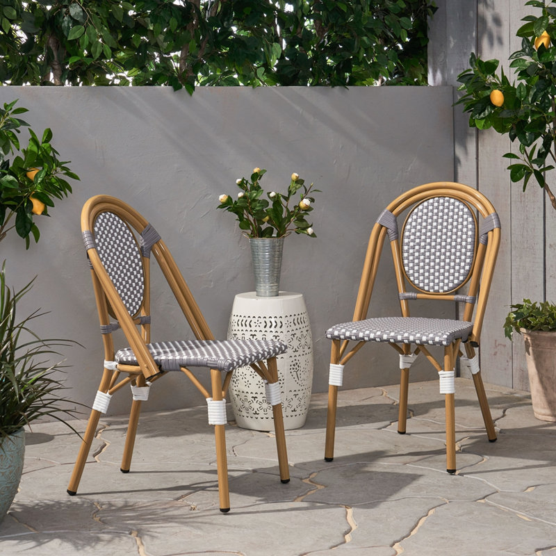 Outdoor Bistro Chairs, White/Gray