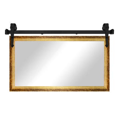 Miroir rustique moderne avec rail de porte de grange en acier