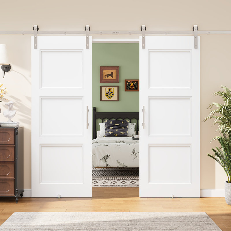 80"H 3Lite Waterproof White Primed Solid Core Composite MDF Wood Sliding Barn Door With Hardware Kit, 60" x 80"
