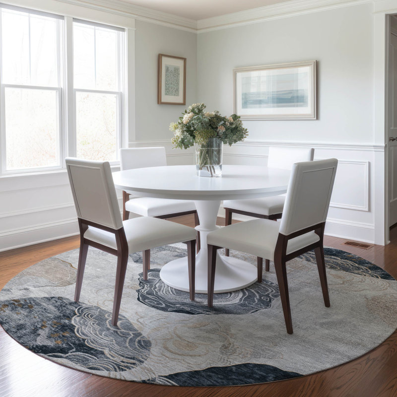 Gray Round Synthetic Flat Woven Washable Rug, 8' x 8'