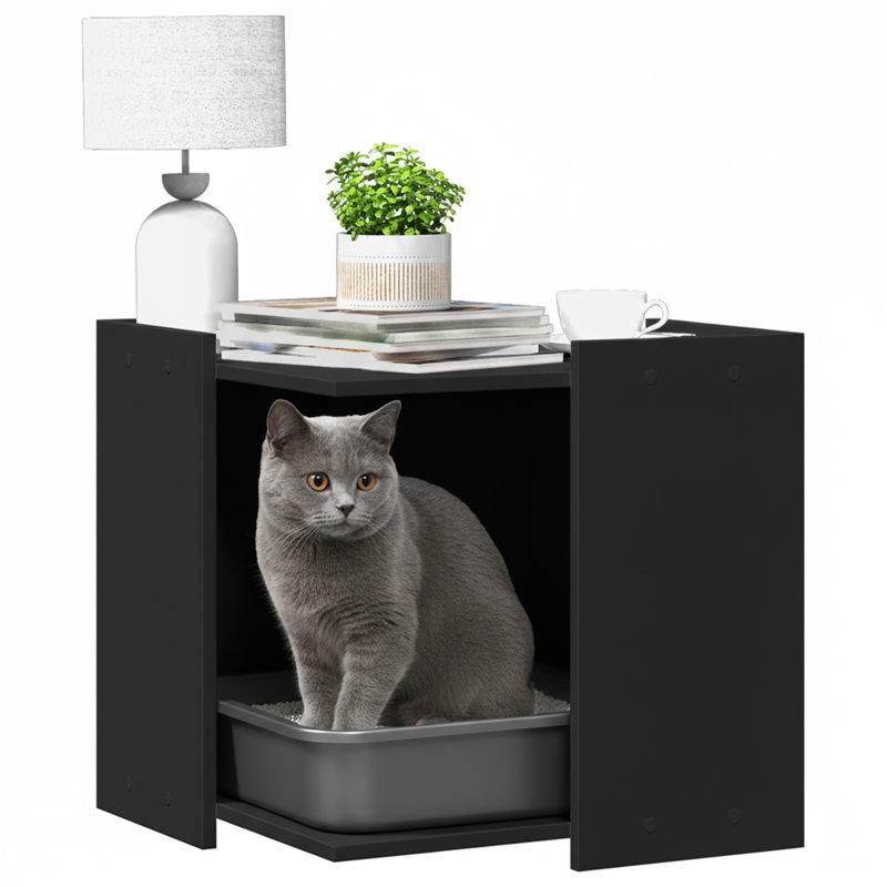 Engineered Wood Litter Box Enclosure, 51cm H x 53cm W x 53cm D, Black