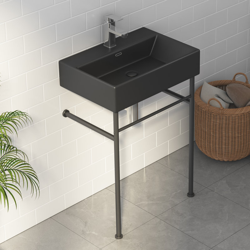 Turner 24" W x 16" D x 35" H Vitreous China Rectangular Console Bathroom Sink with Overflow, Black/Matte Black