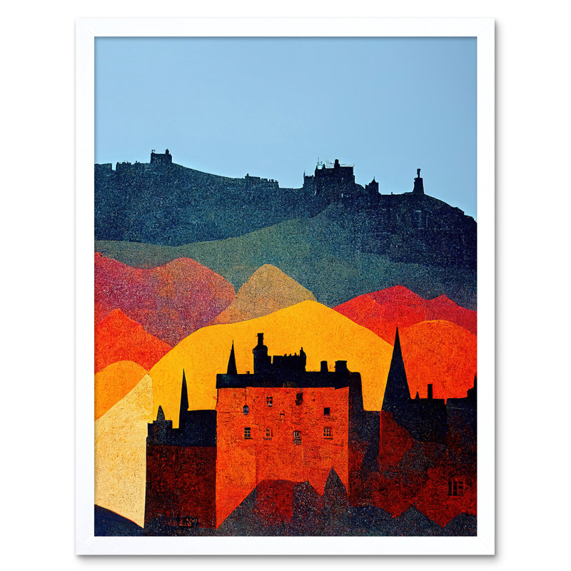 Edinburgh Autumn Scotland Modern Cityscape - Print, 43cm H x 33cm W x 2cm D, White Framed Paper