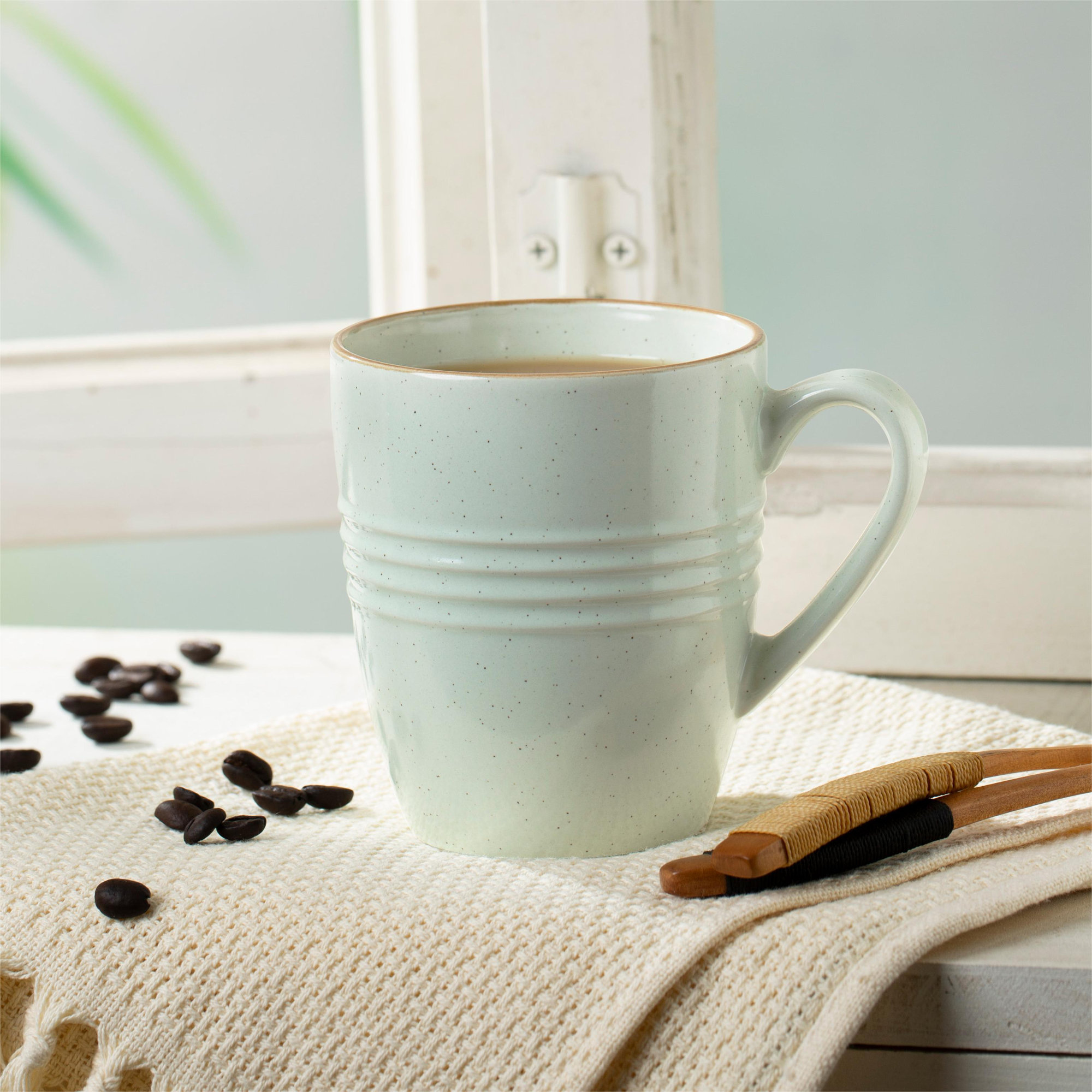 Birch Lane Kestwick 14oz Stoneware Coffee Mug Set (Set of 4), Light Green