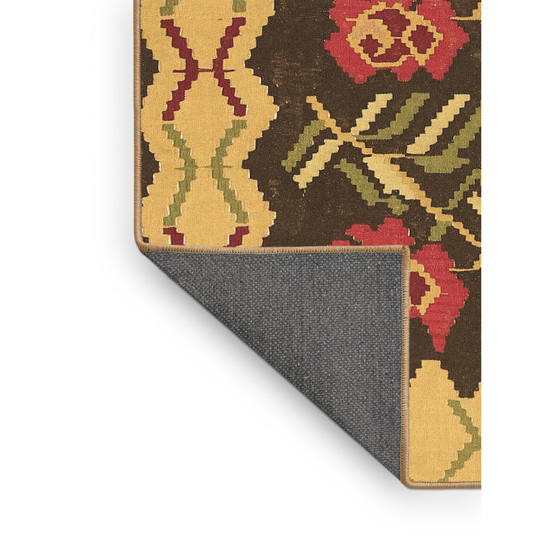 Tapis oriental en laine / polyester tissé à la machine en noir / rouge, Rectangle 2 pi x 4 pi