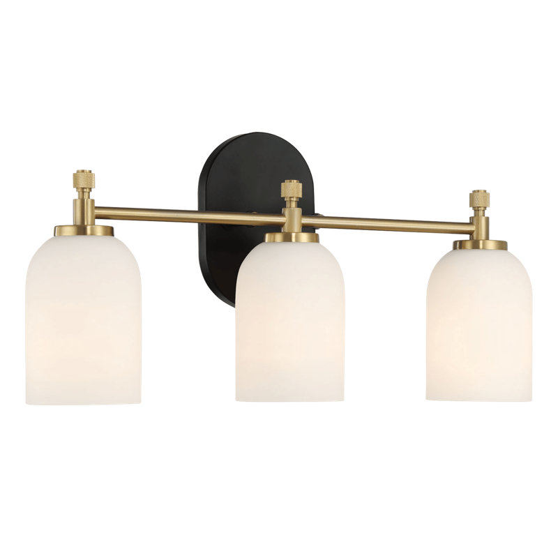 Meadows Three Lights Vanity Brushed Gold Bathroom Wall Light for Bathroom Over Mirror 20.5"W �� 10.125"H �� 5.5"E with White Frosted Glass