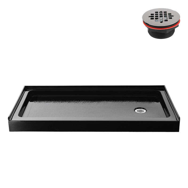60 in. x 32 in. Alcove Acrylic Shower Base in Glossy Black With Right Drain, Drain Included, Glossy Black