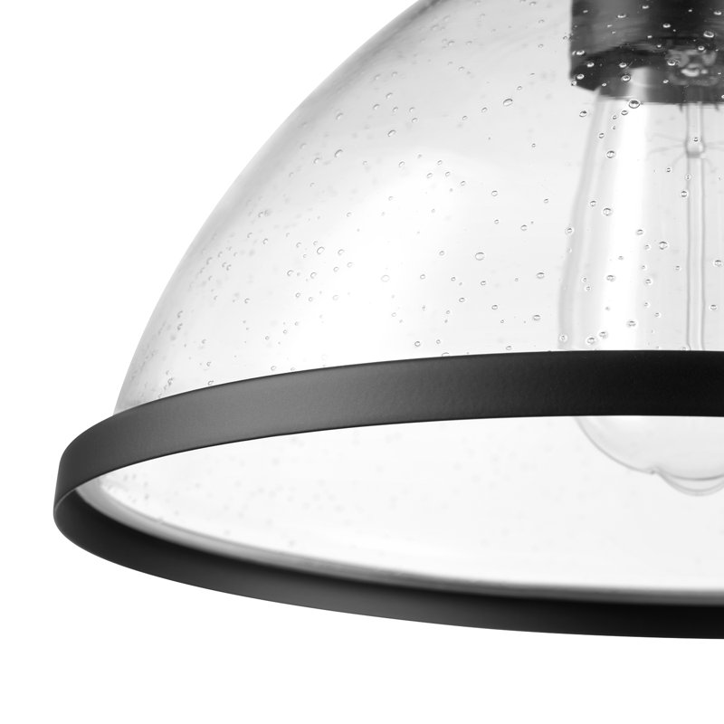 1-Light Outdoor Flush Mount Ceiling Light, Matte Black, Seeded Glass Shade, Weather Resistant