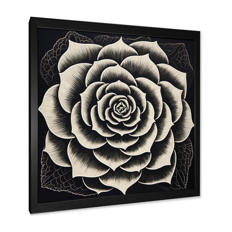 Minuscule plante grasse en noir et blanc, Cadre photo noir simple, H 16 po x l 16 po x P 1 po