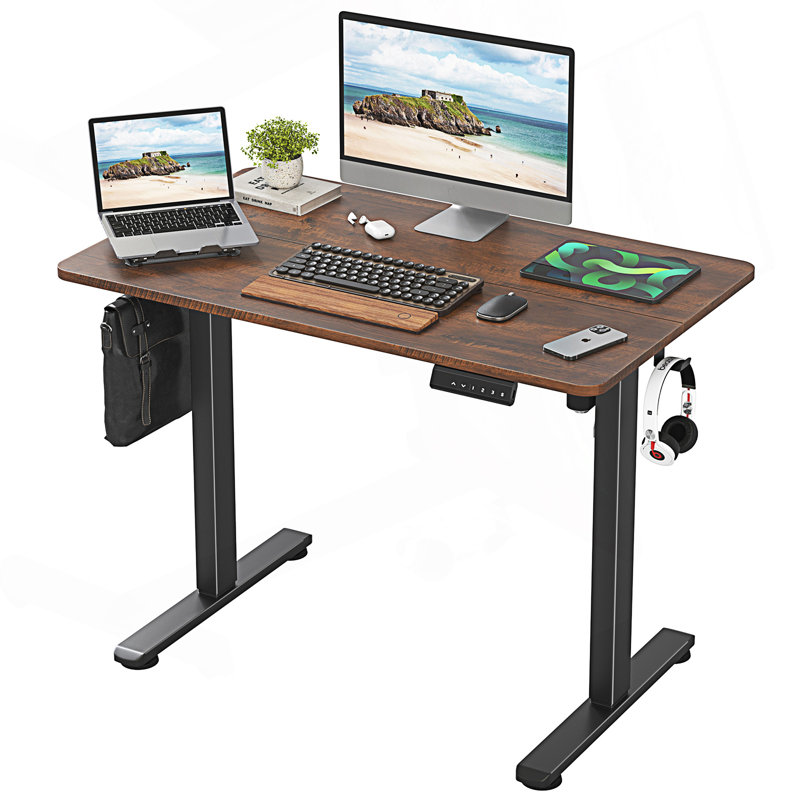 Bureau électrique debout avec planche d'épissure, Brun-roux / noir, H 45,05 po x l 40,6 po x P 24,05 po
