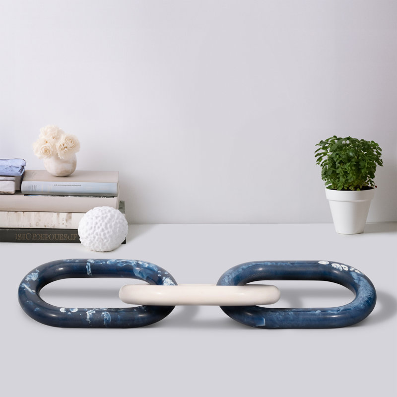 Decorative Oval Interlocking Link Chain for Home Decor – Modern Decorative Object for Shelf Accent or Living Room Decoration – 21", Blue & White