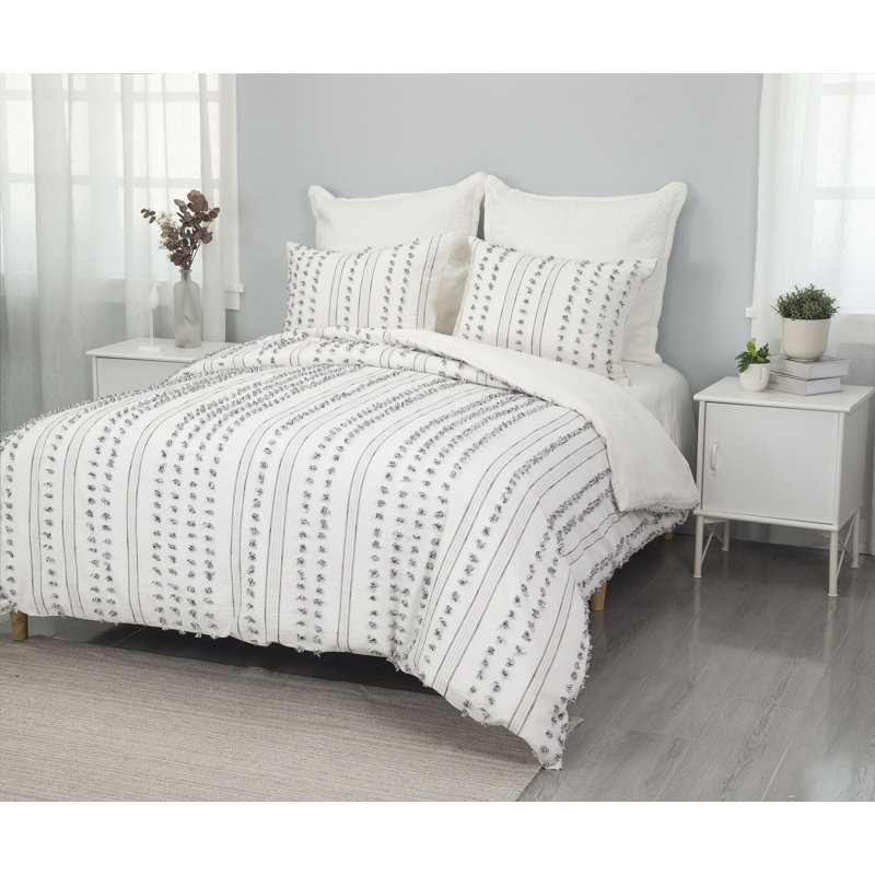 Ensemble de housse de couette 3 pièces blanc, Housse de couette grand + 2 taies décoratives sta