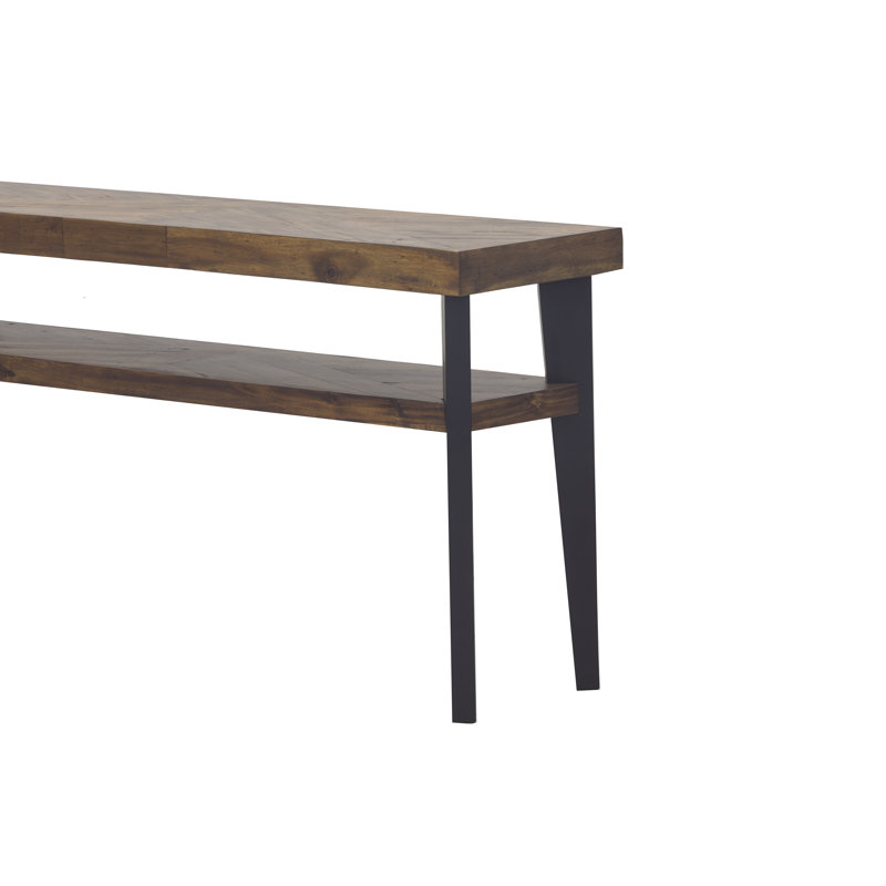Acacia Wood Console Table with Black Painted Legs and Storage Shelf
