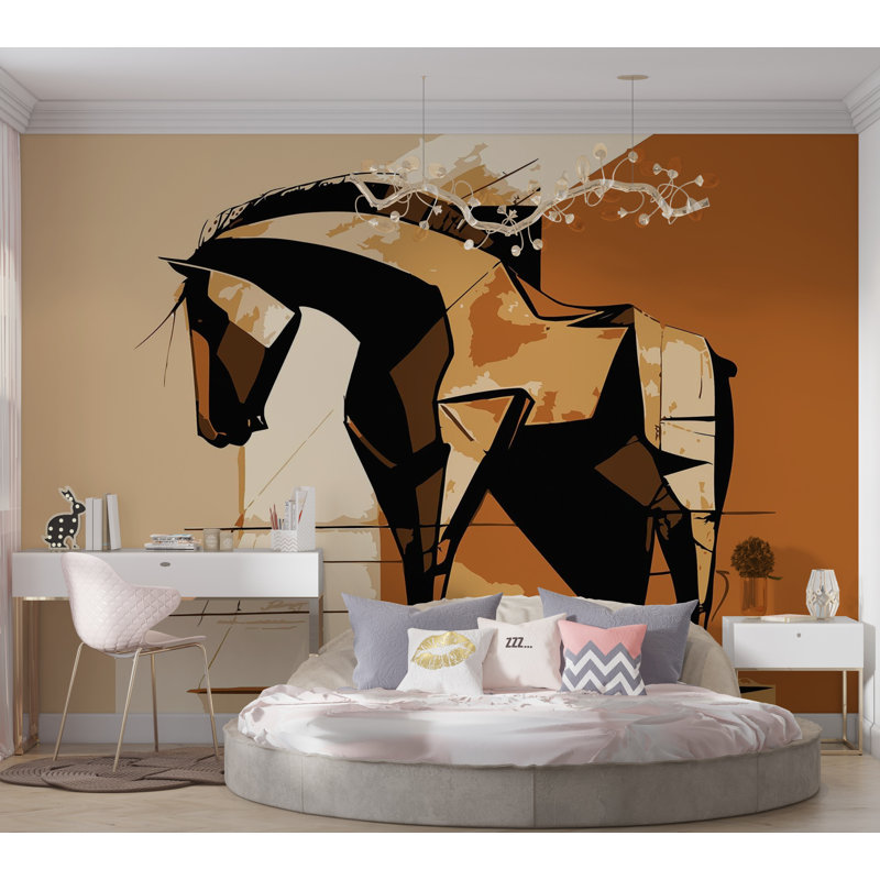 Murale pelez et collez de qualité supérieure - Cheval abstrait, L 96 po x l 120 po