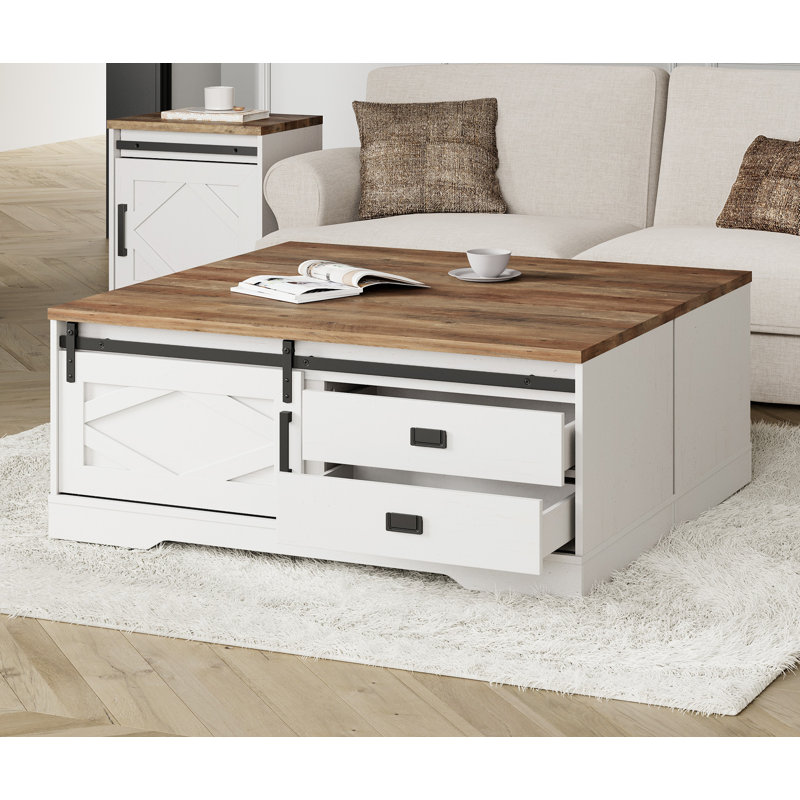 Glenford Farmhouse Coffee Table, Antique Copper, White