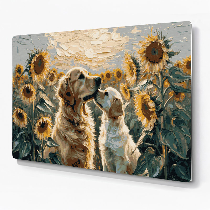 Chiens Golden Retriever, art mural en métal brun, H 8 po x l 10 po