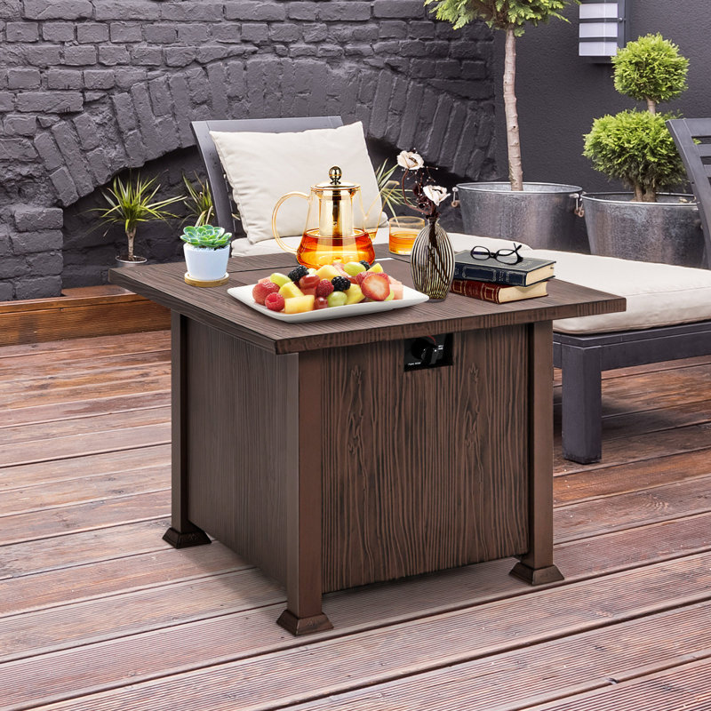 Table de foyer d'extérieur au propane en acier inoxydable H 25,5 po x l 32 po Donnye