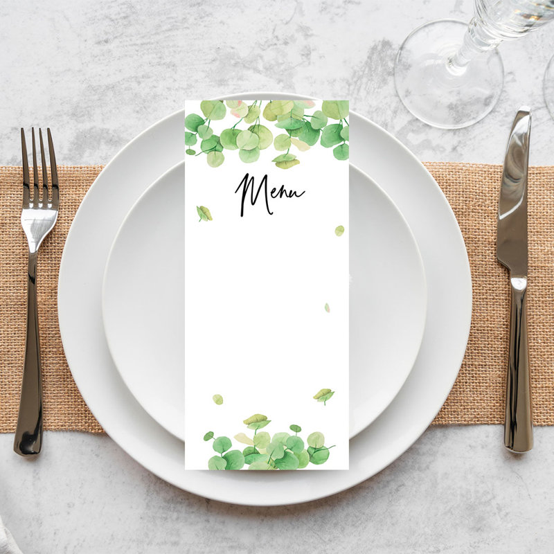 Eucalyptus verdure imprimable cartes de menu de papier de mariage pour imprimante de bricolage, paquet de 52