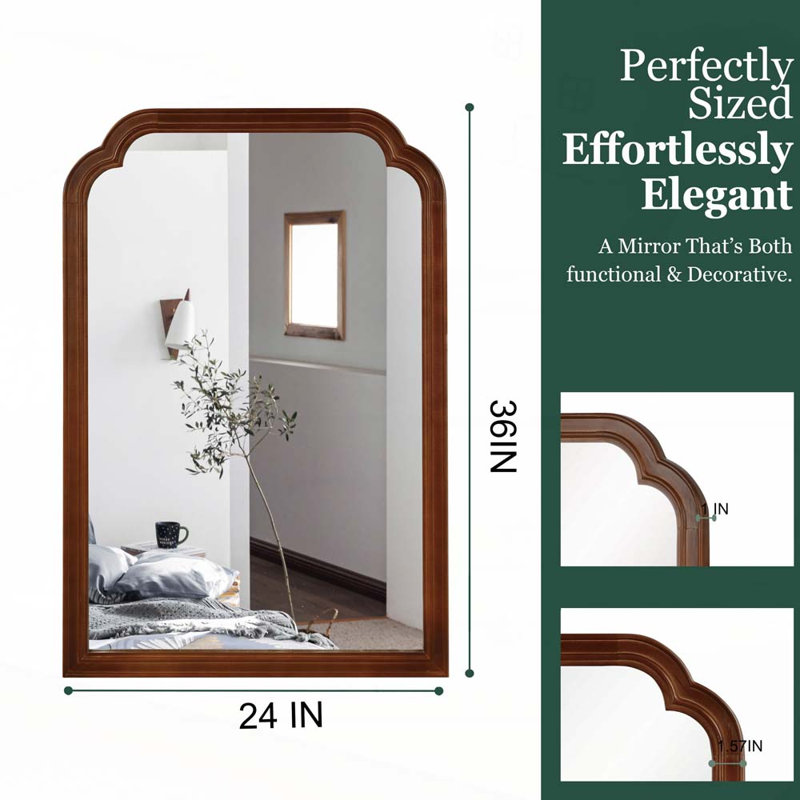 Black Walnut Color Solid Wood Frame Rounded Corner Decorative Mirror