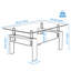 Table en verre transparent noir pour le salon, rangement divers peu fréquent, table rectangulaire à structure en tube de métal, espace de rangement pour tous les jours, auto-inclus