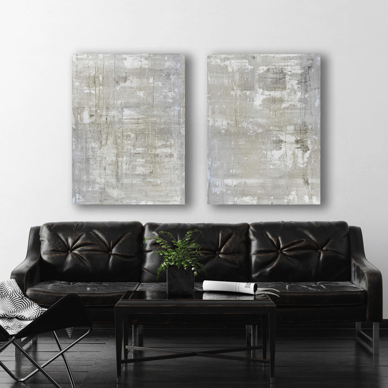 Gray On White Set by John Beard - Artist Enhanced Canvas Print, 20" H x 24" W x 3" D, White Floater Framed