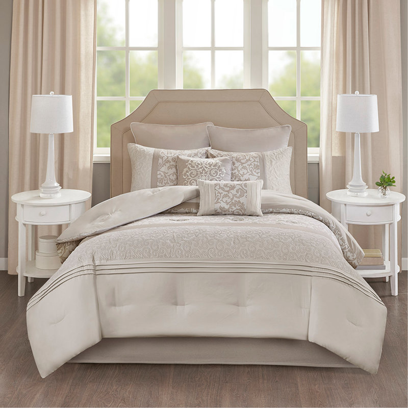 Ensemble d'édredon brodé 8 pièces Neutral King, Beige, Édredon très grand + 7 pièces supplémentaires