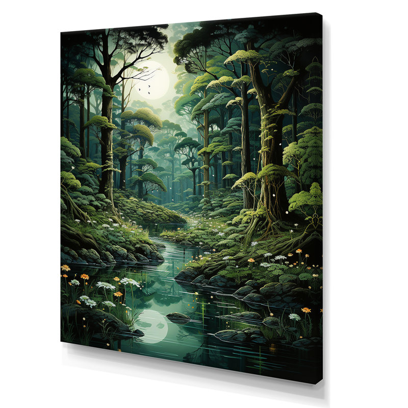 «Deep River Into The Forest I», art mural forêt, H 44 po x l 34 po x P 1,5 po, Toile tendue
