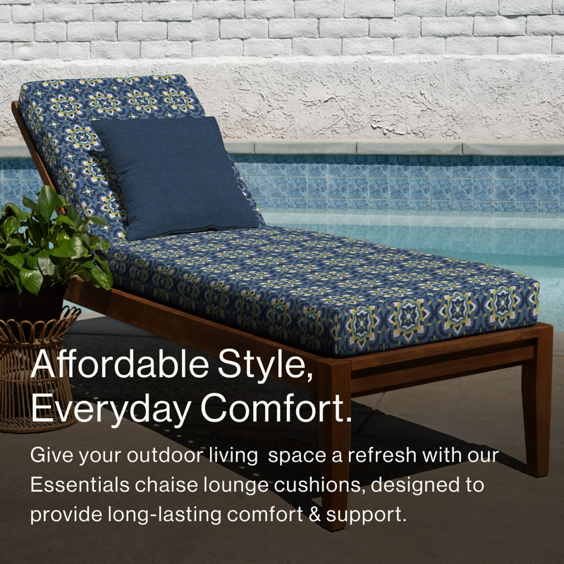 Meridian Outdoor Chaise Lounge Cushion – Weather-Resistant, Reversible, Plush Comfort, Seville Tile Azure, 22.5" W x 45" D