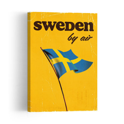 Waving Swedish Flag Retro Vintage Wall Art Print by Nicholas - Wrapped Canvas Print