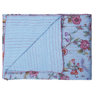 Kantha 50" X 70" Kantha Cotton Floral Throw Blanket with Embroidery
