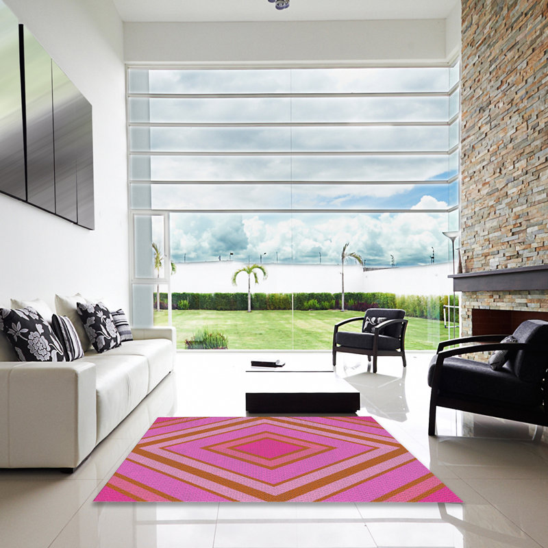Tapis rose à motif géométrique Kondo, Carré 8 pi