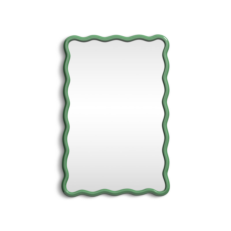 Green Hand-Painted Wavy Wood Wall Mirror