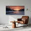 Toile en rondins près de la rivière gelée au coucher du soleil, art mural-591089036