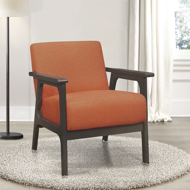Fauteuil de salon texturé orange, en bois d'hévéa massif, fauteuil d'appoint décoratif gris antique avec revêtement, design