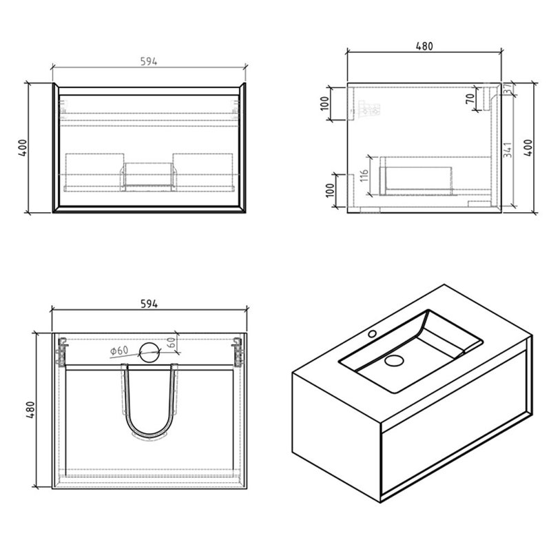 Sergio 750mm Single Bathroom Vanity with Integrated Polymarble Basin, White, Grey