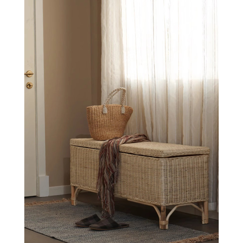 Banc de rangement en rotin naturel, Bois