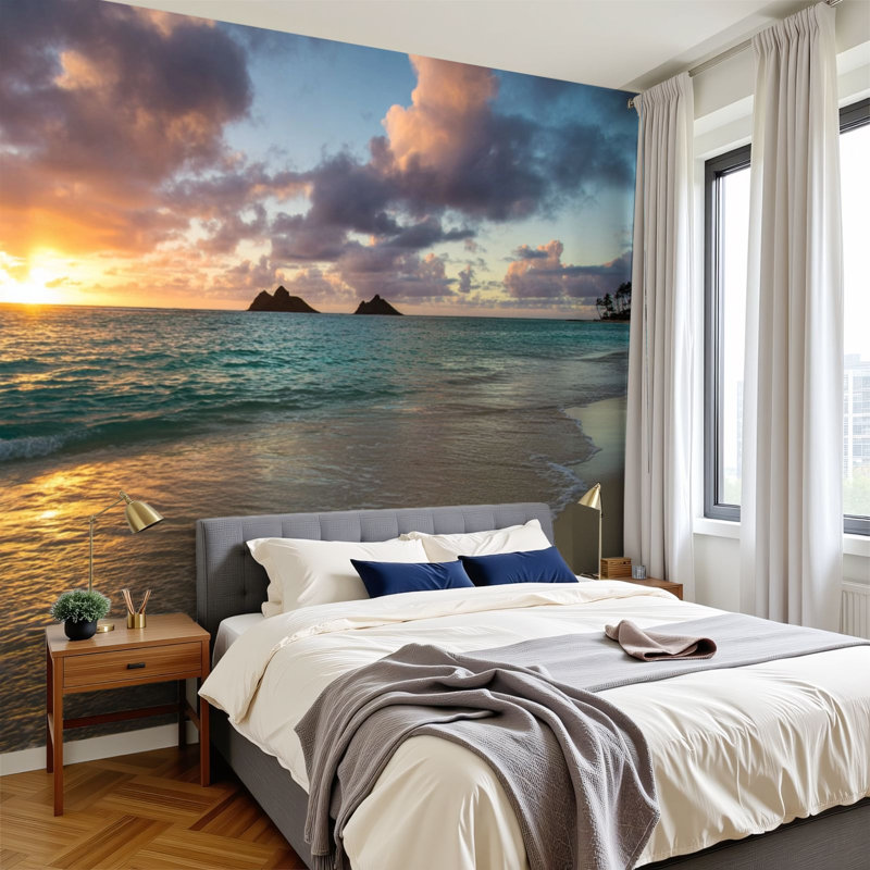 Papier peint adhésif auto-adhésif moderne pour la chambre à coucher Likikai Beach, L 144 po x l 100 po