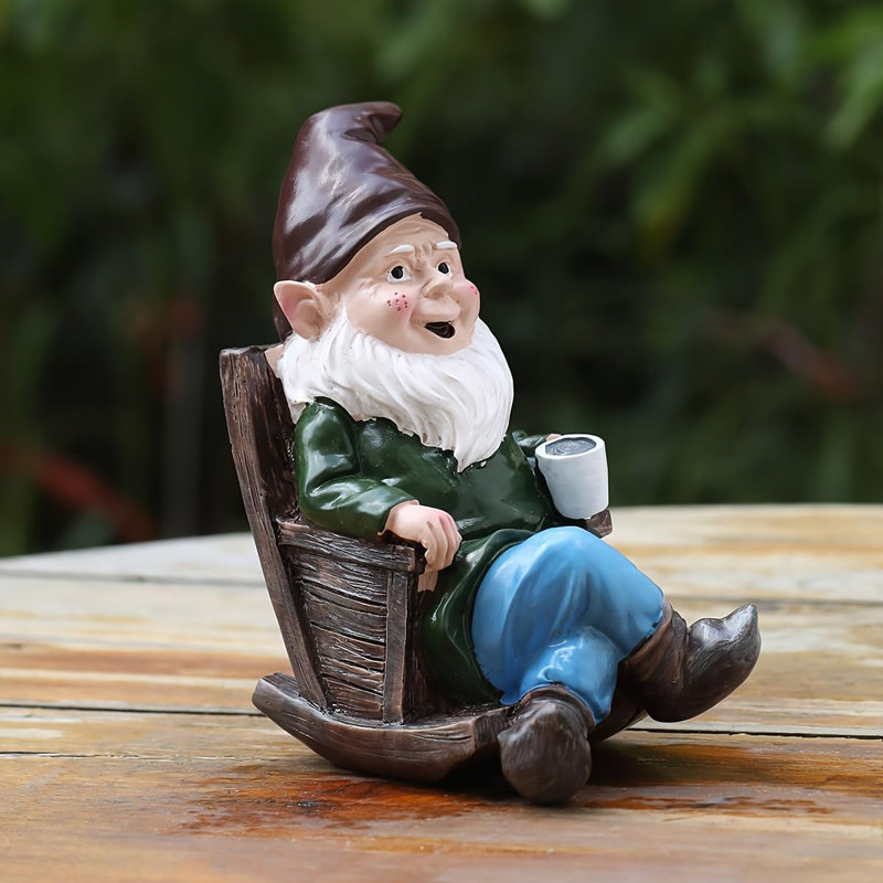Décoration de statue de gnome de jardin sans visage buvant du café, ornement de figurine pour la cour intérieure / extérieure (brun)