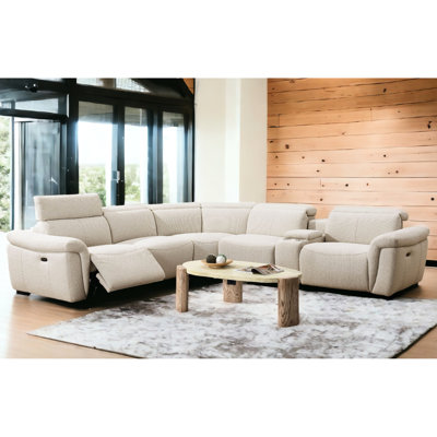 Canapé modulaire inclinable électrique pour 5 personnes avec console et porte-gobelets Beige Boucle Elegant 5 personnes, fauteuil inclinable