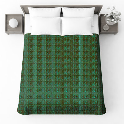 Green Geometric Squares Quilted Bedspread All Sizes
