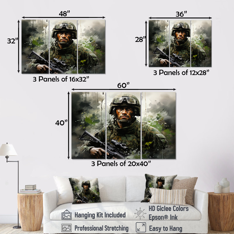 Vietnam Militarty Landscape Warriors Resilience II - ensemble d'art mural sur toile militaire, H 32 po x l 48 po x P 1 po