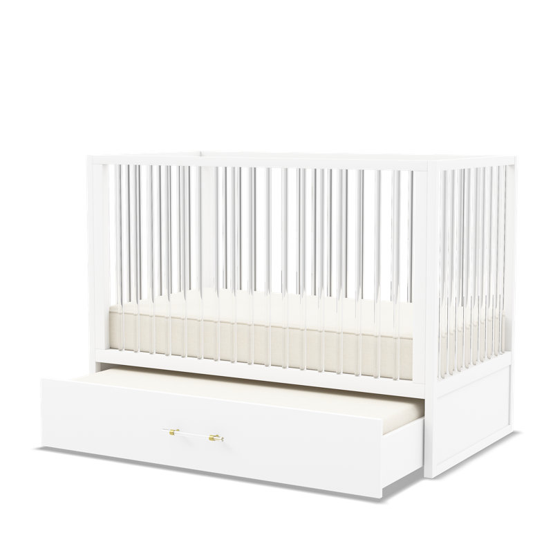 HushCrib 3-in-1 Convertible Crib with Trundle, Toddler Bed, Daybed, White