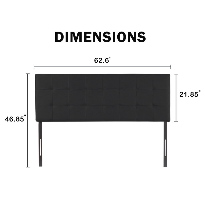 Classic Tufted Adjustable Upholstered Queen Headboard in Linen Fabric, Metal Legs, Dark Gray